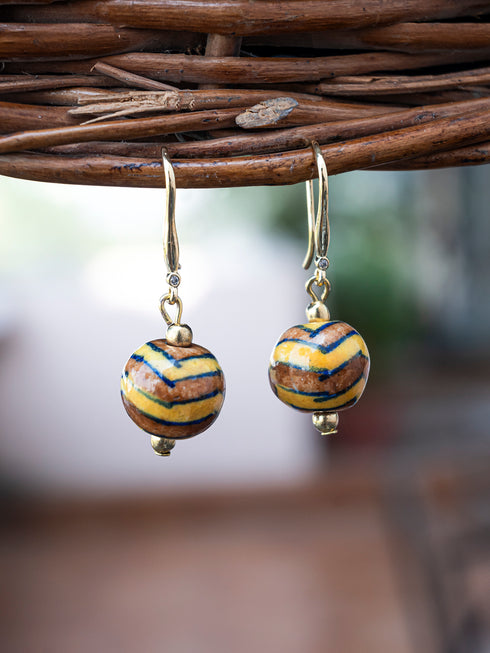 Single Blue Pottery Bead Earring
